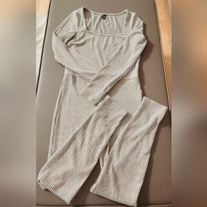 Soft Ribbed Knit Loungewear One Piece Grey Jumpsuit